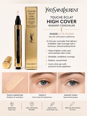YSL Touche Éclat High Cover Radiant Concealer 0.75 Sugar NIB